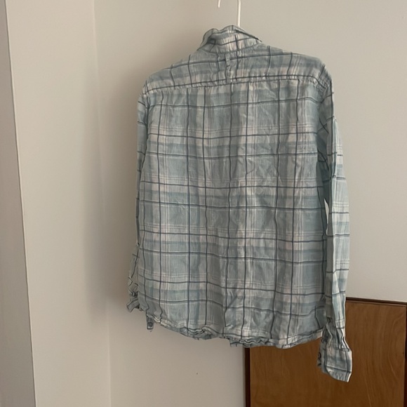 S Banana Republic Blue Plaid Linen Button Up - Picture 4 of 4